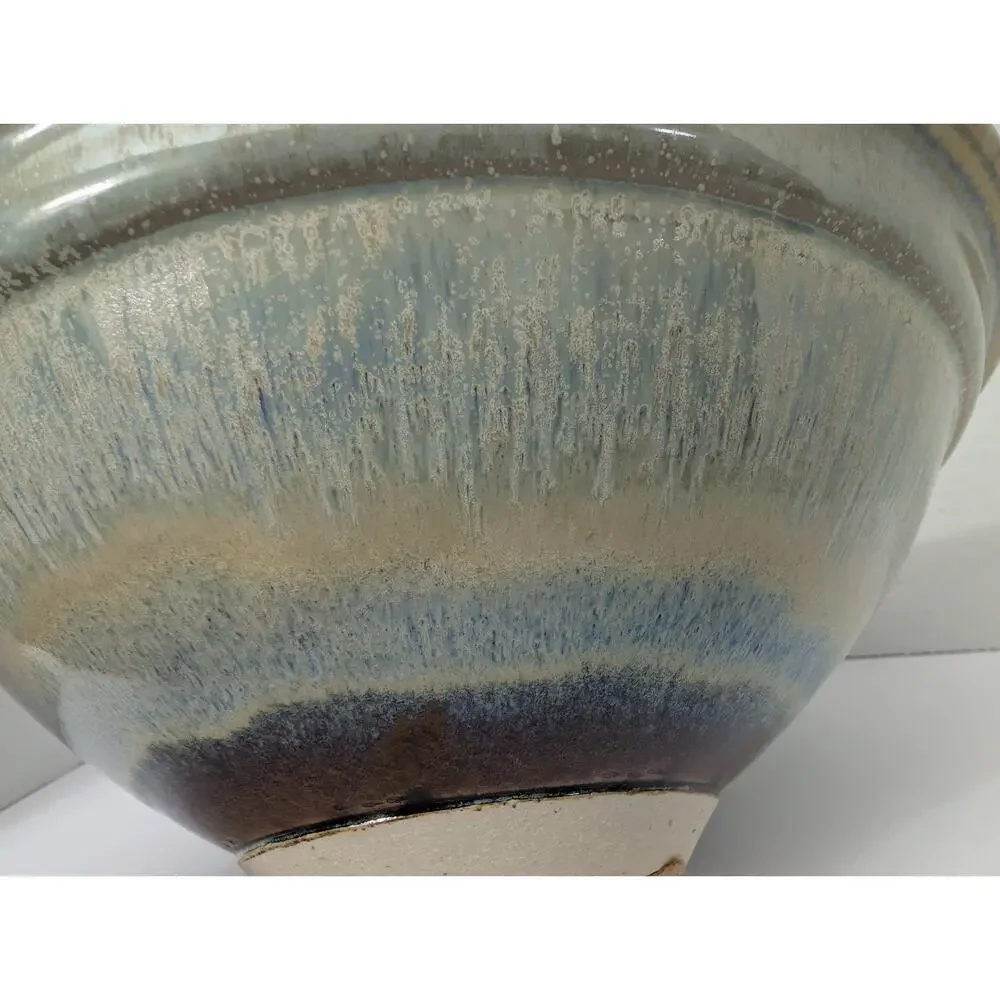 Bill Campbell Studio Art Pottery Bowl Spiraled Blue Brown Style Glaze